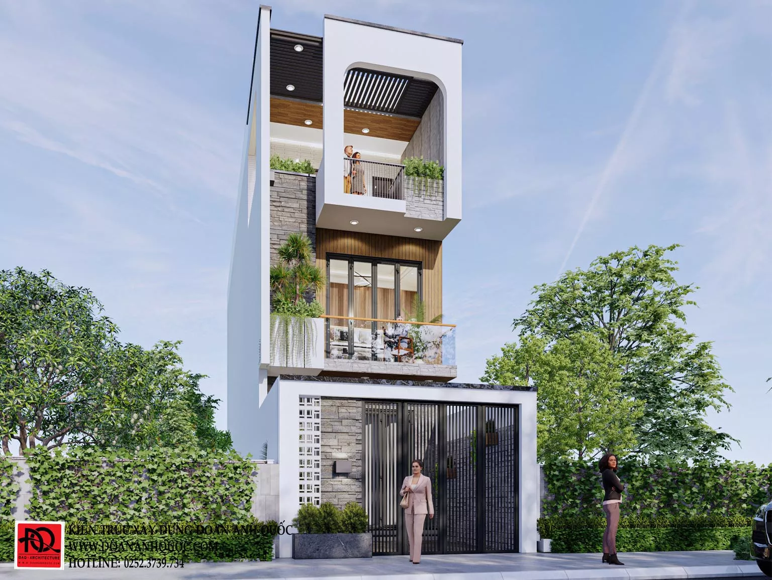 Phối cảnh ngoại thất nhà phố hiện đại 3 tầng Phối cảnh ngoại thất nhà phố hiện đại 3 tầng